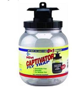 Captivator Fly Trap with patented attractant and insecticide-free design, guaranteed to out-trap competition.