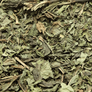 Close-up of dried spearmint leaves.