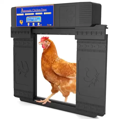 Dollox Automatic Chicken Coop Double Door Opener with Solar Powered, Smart Poultry Door Remote Control Chicken Door Opener with Timer, Screen, Anti-Pinch Design, Light Sensor, Waterproof