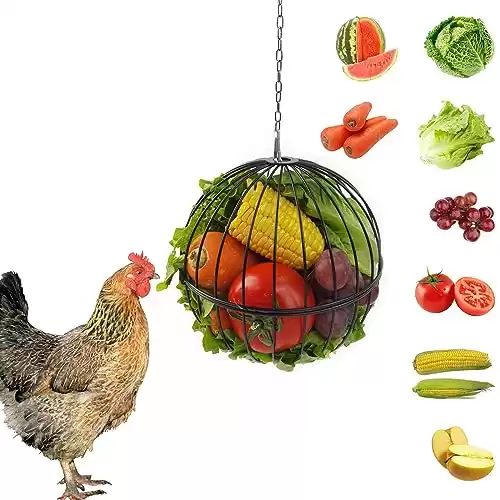 GSHWXD Hanging Chicken Feeder – 7.1 Inch Large Iron Chicken Veggie Treat Ball