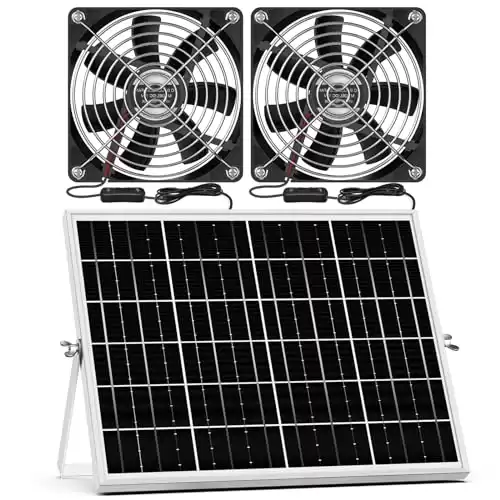 Solar Powered Fan, Solar Fan for Outside with Monocrystalline Panel, 5.6'' High Air Flow Fans, and 16.5 ft Cable, IPX7 Waterproof for Chicken Coops, Greenhouses, Sheds, Dog Houses, Exhaust, ...