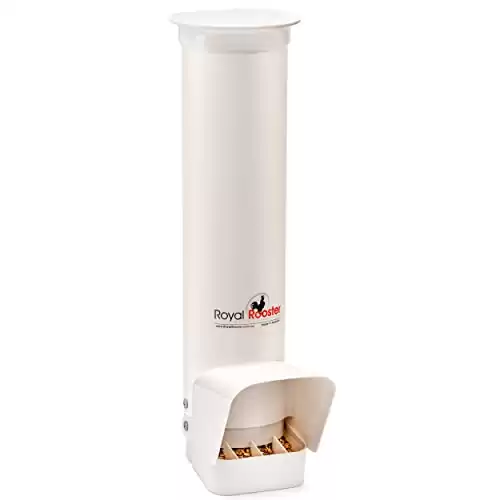 Royal Rooster Automatic Chicken Feeder with Gravity Feed Dispenser - 7lb Feeder for Chickens, Chicks & Mixed Poultry - Hanging Chicken Poultry Feeder - Auto PVC Chicken Poultry Feeder with Rain Co...