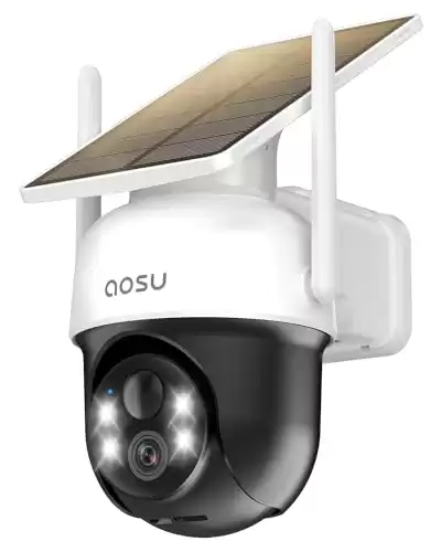 AOSU Solar Camera Security Outdoor - 100% Wire-Free Security Cameras Wireless Outdoor for Home Surveillance with Fixed Solar Panel, 360 Panoramic View, Human Auto Tracking, 2K Color Night Vision