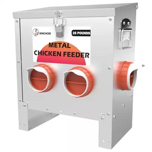 Kinchoix Metal Chicken Feeder Large Capacity 25lbs Automatic Metal Chicken Feeders No Waster Weatherproof Poultry Feeder for Chickens, Geese, Ducks, Turkeys, Quails (4-Port)