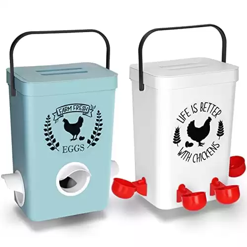 Tgeyd Chicken Feeder and Chicken Waterer Set (3 Gallon/26 Pounds) - Hanging Automatic Chicken Feeder No Waste - Chicken Coop Accessories - Poultry Waterer