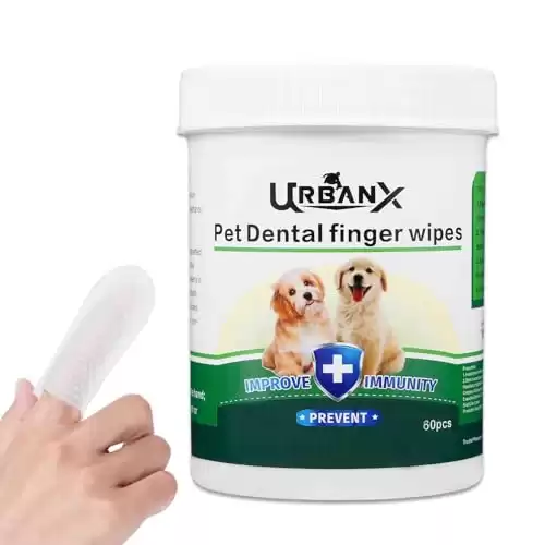 UrbanX Teeth Cleaning Wipes for Maremma Sheepdog and Other Working Dogs Dogs, Remove Bad Breath, Plaque, and Tartar Buildup, No-Rinse Disposable Finger Toothbrush, Gentle Gum Care Pet Wipes, 60 Count