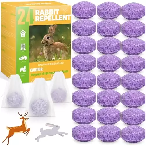 Natural Rabbit Repellent Outdoor, 24Pack Deer and Rabbit Repellent Peppermint Oil to Repel Bunny Deterrent for Garden Lawn Yard, Deer Repellent Keep from Eating Plants, Safe for Humans & Pets