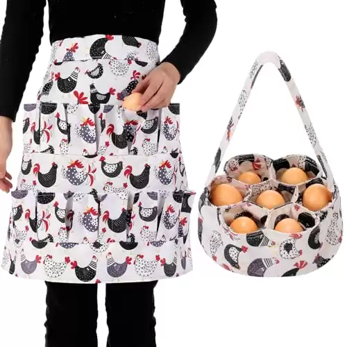 Silicherry 2 Pcs Egg Collecting Apron Chicken Egg Gathering Basket with 7 Pouches Fresh Egg Holding Apron with 15 Pockets(Stylish)