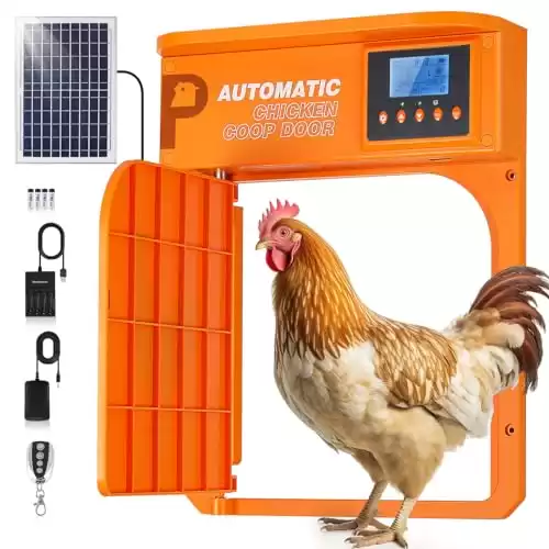 Proshine Upgrade Door Opening, Automatic Chicken Coop Door, Solar Powered Chicken Coop Door, Light Sensor&Timer, Remote Control, Multiple Power Options with Solar Panel