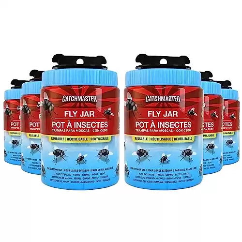 Catchmaster Reusable Fly Traps Outdoor Jar 6-Pack, Bug Catcher and Flying Insect Trap with Food-Based Lure for Pest Control, Pet Safe, Non Toxic Bulk Fly Traps