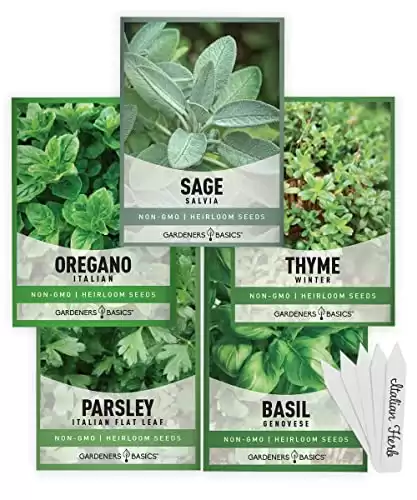 Gardeners Basics, Italian Herb Seeds for Planting 5 Variety Herbs Seed Packets Including Italian Flat Leaf Parsley, Sage, Oregano, Thyme, Basil Great for Kitchen Herb Garden, Hydroponics Heirl...