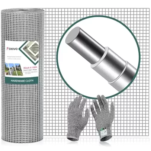 FOXIVO 36'' x 100' Hardware Cloth 1/4 inch Square Openings - 23 Gauge Hot-Dipped Galvanized Wire mesh Welded cage Wire Rolls, Great for Flower beds Chicken Coop Rabbits Animal Enclosure