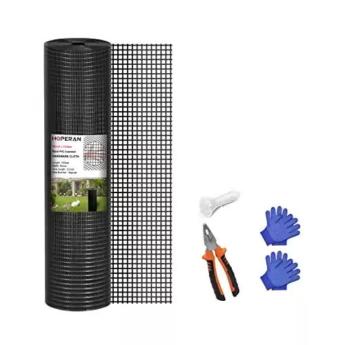 HOPERAN Black Hardware Cloth 1/2 inch 48 x 100 Ft Mesh 19 Gauge PVC Coated Chicken Wire Mesh - Vinyl + Galvanized Double Coated Fence - Welded Wire Mesh Roll for Chicken Coop Fencing Garden Fencing