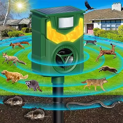 Ultrasonic Animal Repellent, Cat Deterrent Outdoor, 2024 Newest Flame Light Animal Repellent for Garden, Solar Animal Repeller with Motion Sensor, Repel Dogs Bird Skunk Rabbit Squirrels Deer for Yard